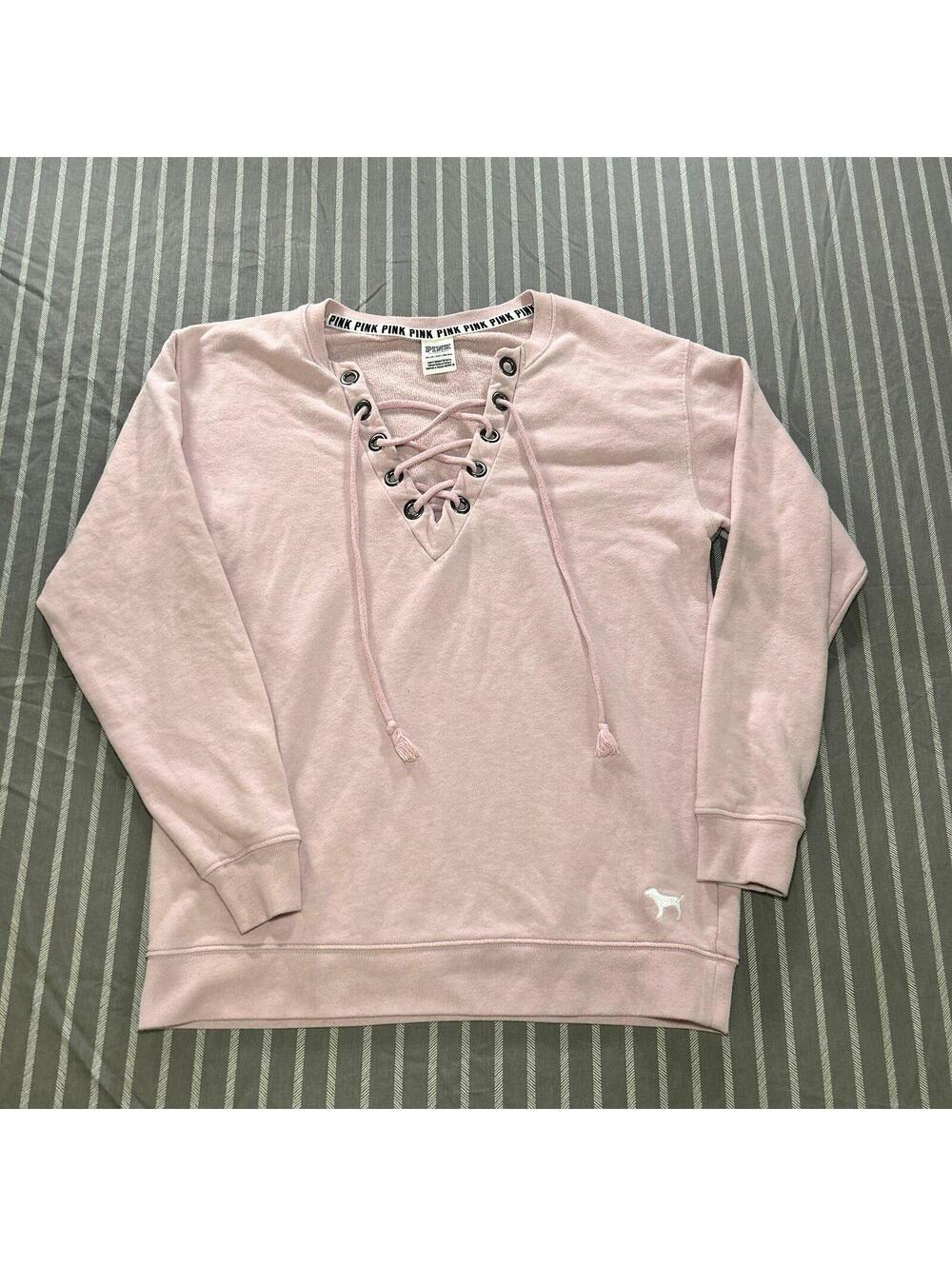 VICTORIA'S SECRET PINK Campus Crew Lace Up Oversized Sweatshirt in Pink Size XS